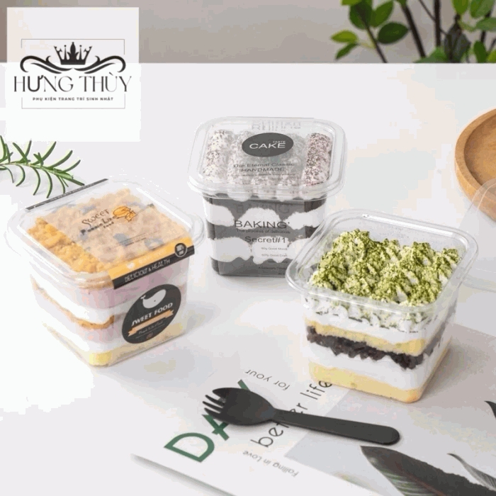 Sỉ 50 Hộp Nhựa Vuông Đựng Bánh Tiramisu/Mousse Vuông Hàng Cao Cấp