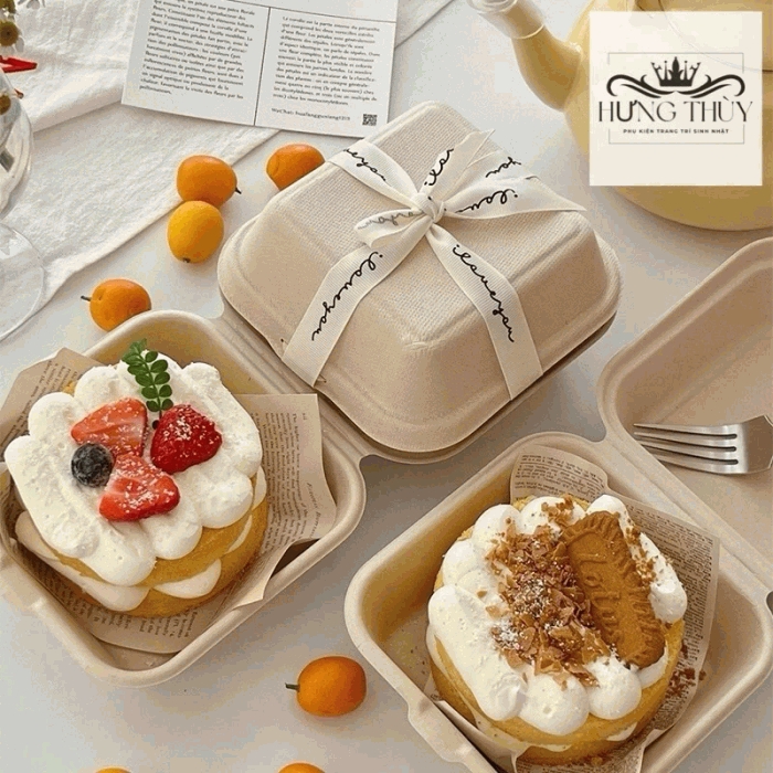 Hộp bã mía đựng bento cake - Hộp bã mía vuông đựng bánh ngọt - Hộp bã mía đựng thức ăn
