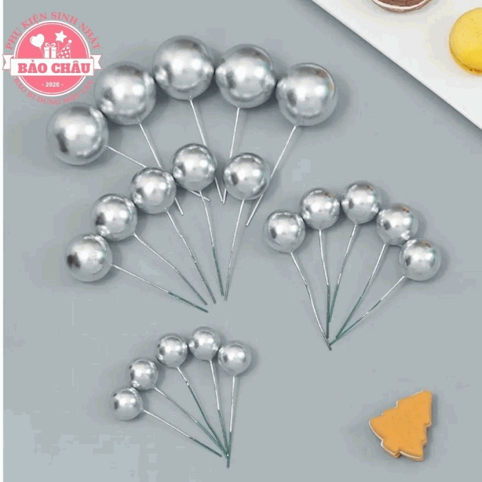 40 Bi Bóng Nhựa Bạc size 2, 2, 5, 3, 4cm Đủ Màu Trang Trí Bánh Kem, Bánh Sinh Nhật