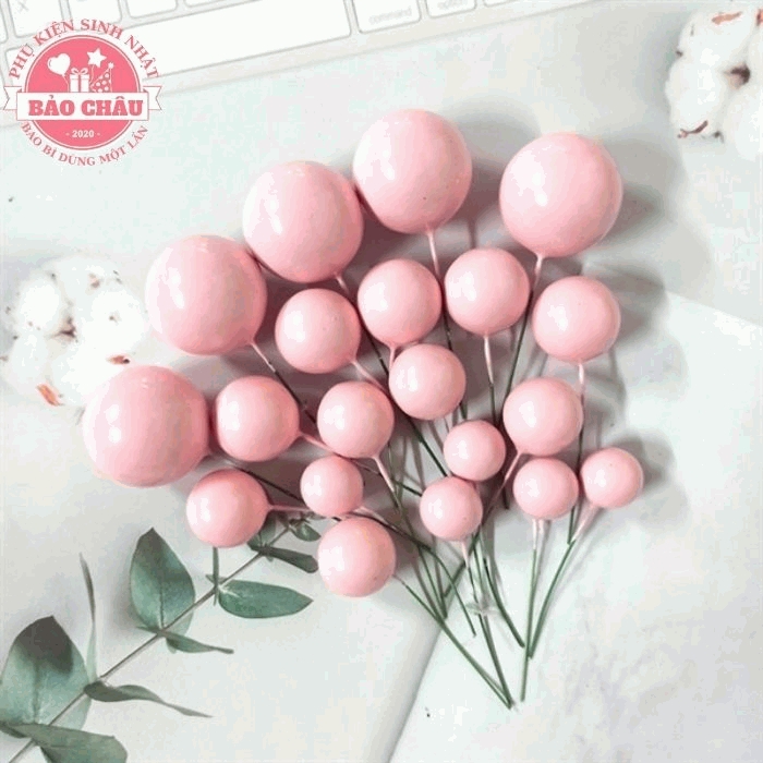 40 Bi Bóng Nhựa Hồng size 2, 2, 5, 3, 4cm Đủ Màu Trang Trí Bánh Kem, Bánh Sinh Nhật