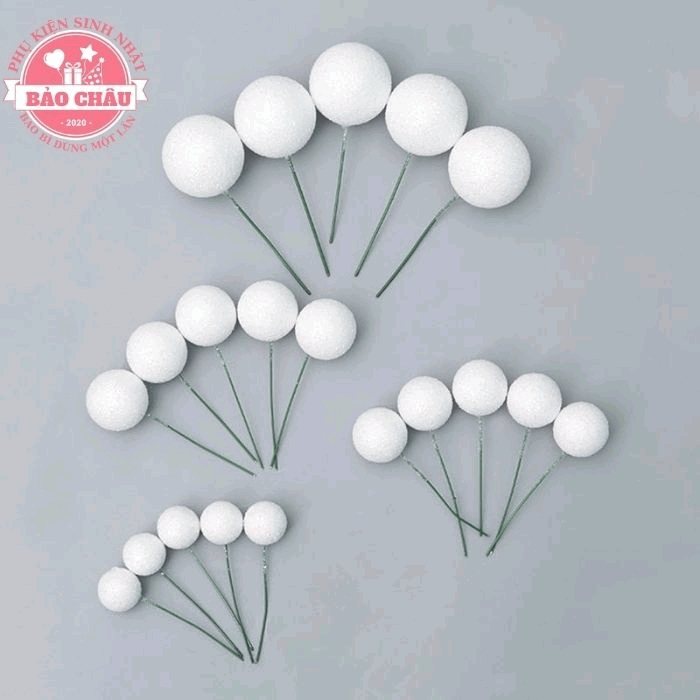 40 Bi Bóng Nhựa Trắng size 2, 2, 5, 3, 4cm Đủ Màu Trang Trí Bánh Kem, Bánh Sinh Nhật