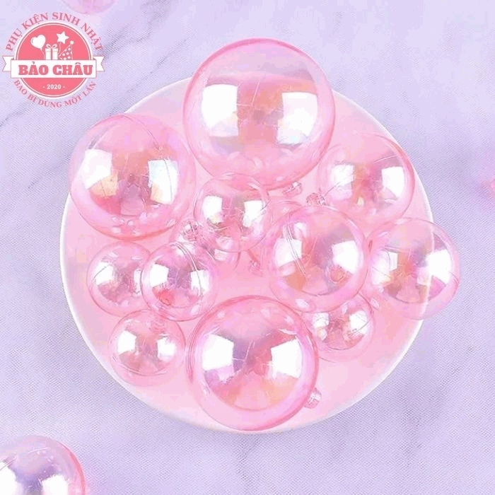 Bộ 3 viên bi Trong Hồng trang trí bánh, bi nhựa trang trí Noel