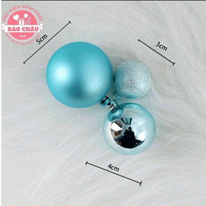 Bộ 3 viên bi màu xanh dương trang trí bánh kem, bánh sinh nhật, bi nhựa trang trí