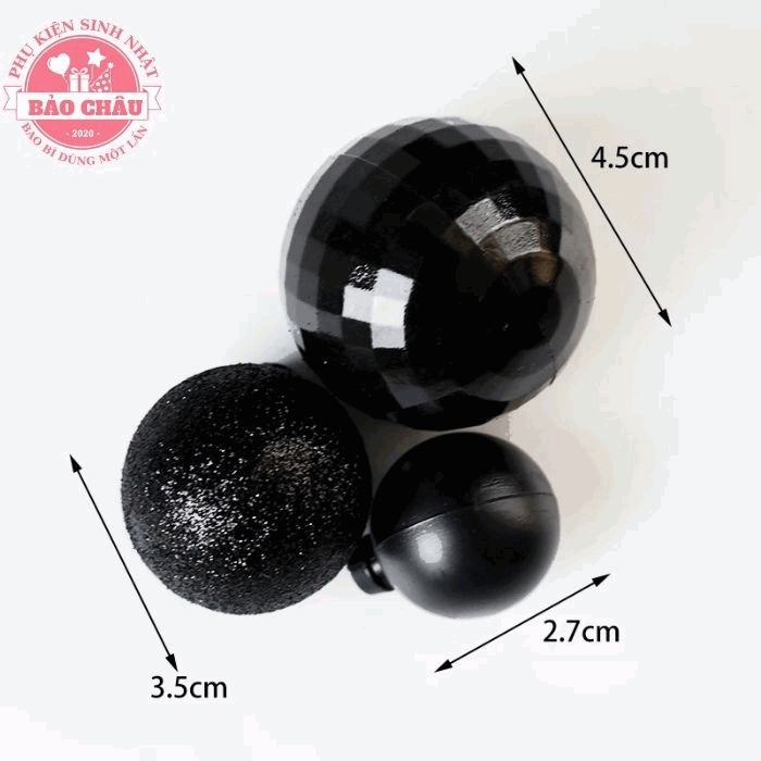 Bộ 3 viên bi màu đen trang trí bánh kem, bánh sinh nhật, bi nhựa trang trí