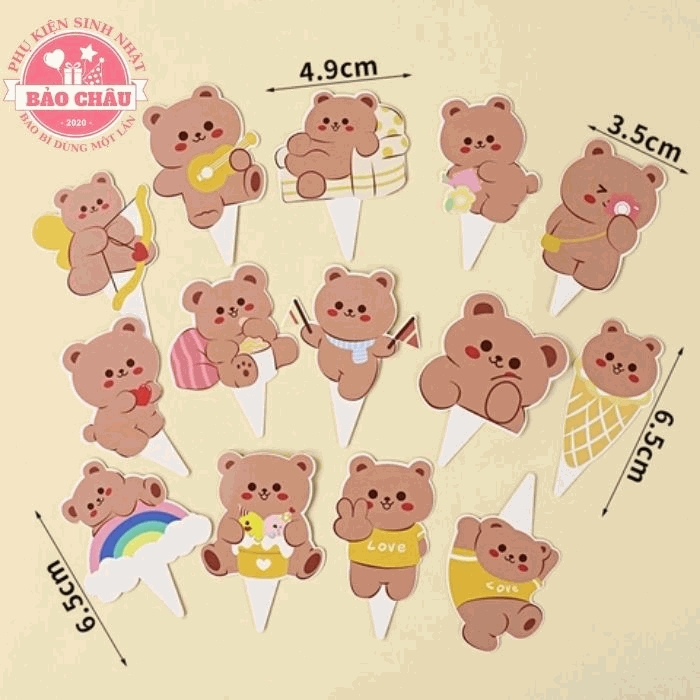 Tổng Hợp Mẫu Cắm Bánh Cute - Trang trí bánh sinh nhật, bánh kem 1 Bịch - 10 set