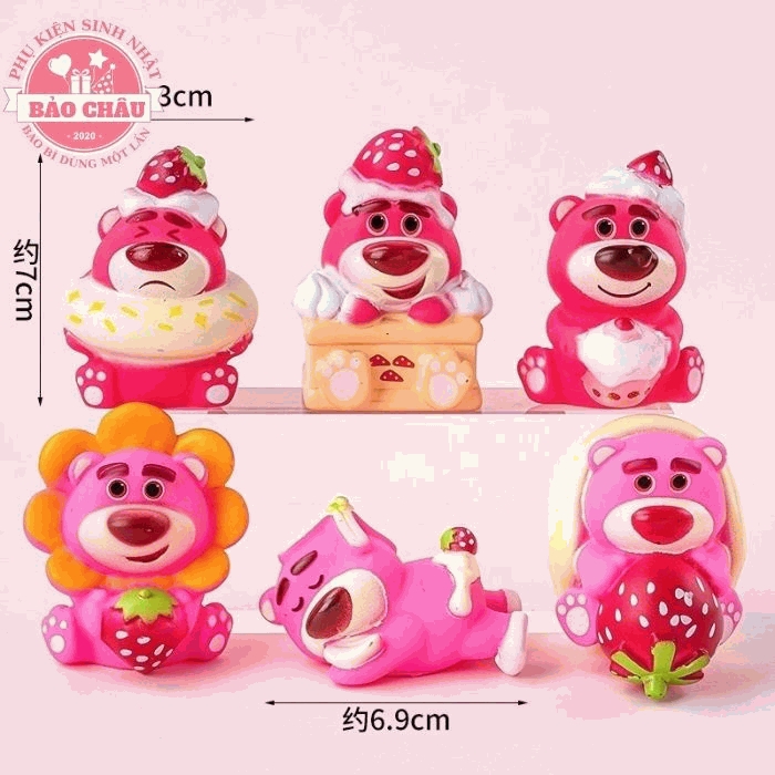 Gấu dâu losto Đủ Mẫu trang trí bánh kem - Phụ kiện bánh kem