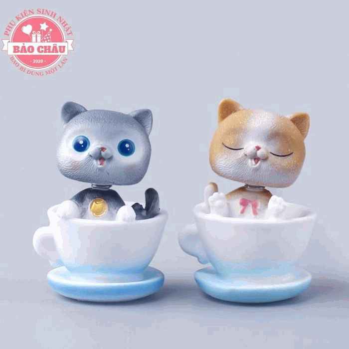 Tượng mèo ngồi cốc - Trang Trí Bánh Kem Bánh Sinh Nhật