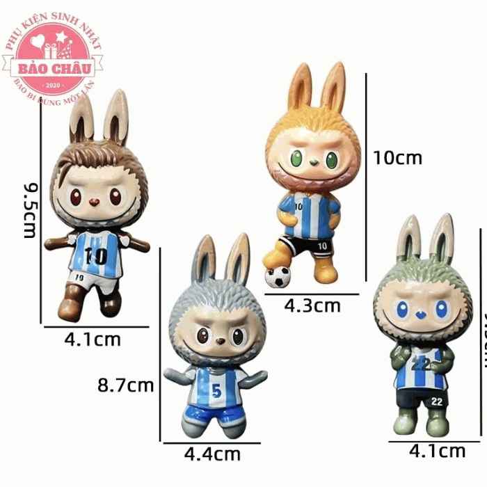 Bộ Labubu Đá Banh (4con) trang trí bánh sinh nhật, bé Labubu trang trí bánh kem 5.0