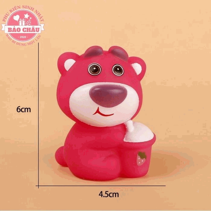 Gấu dâu Losto (ôm cốc kem) Mẫu trang trí bánh kem - Phụ kiện bánh kem