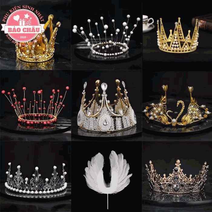 Vương miệng Trang trí bánh kem nhiều mẫu, Vương miệng mini trang trí bánh sinh nhật, vương miệng trang trí