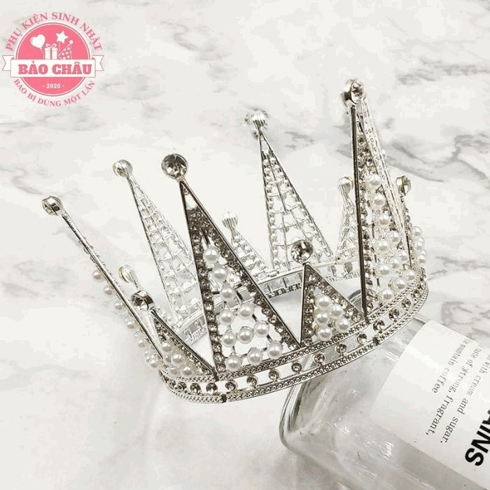 Vương Miện Nhọn Bạc trang trí bánh kem, trang trí bánh sinh nhật