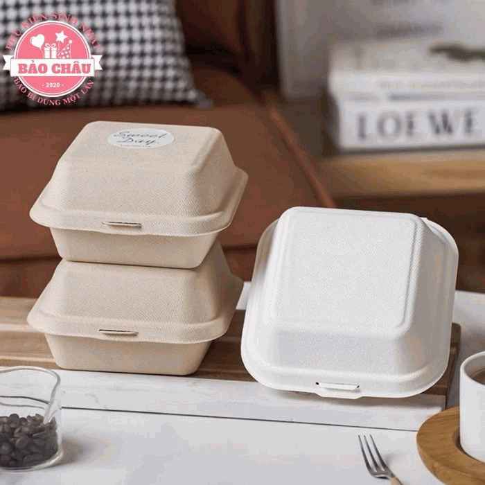 Hộp bã mía đựng bento cake - Hộp bã mía vuông đựng bánh ngọt - Hộp bã mía đựng thức ăn