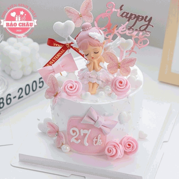Em bé TAI THỎ, em bé thiên thần dễ thương trang trí bánh kem, phụ kiện bánh sinh nhật  ( 1 con )