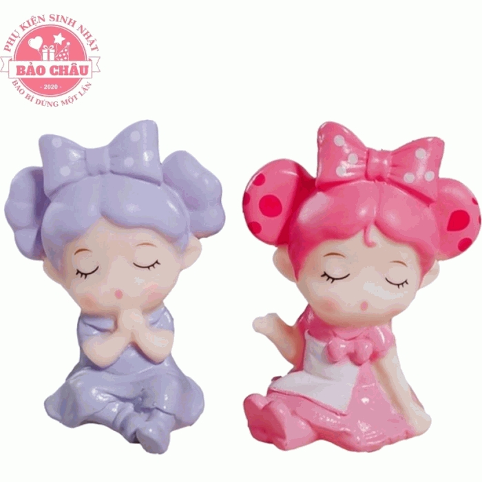 Em Bé Đội Nơ Tím Hồng - Phụ Kiện Trang Trí Bánh Kem