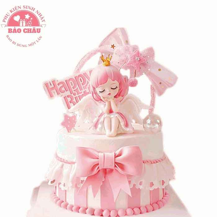 Trang trí bánh sinh nhật bánh kem hiện đại [FREESHIP❤️] em bé thiên thần vương miện vàng