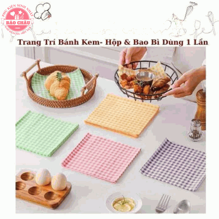 Tập 100 Tờ giấy lót bánh bento cake, giấy lót hộp bã mía size 18x18- Giấy quấn bánh crepe pudding