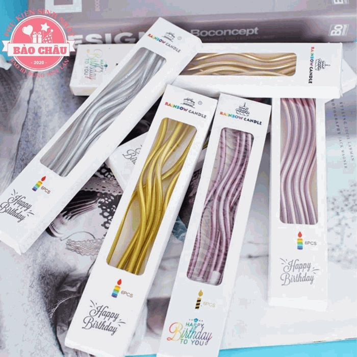 Đồ trang trí bánh kem_VỈ 6 NẾN SÓNG DÀI CAO CẤP