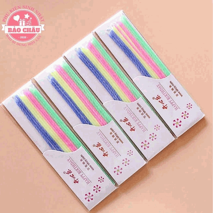 Nến tăm sinh nhật (1 vỉ 12 que), nến xoắn dài, đèn cầy sinh nhật