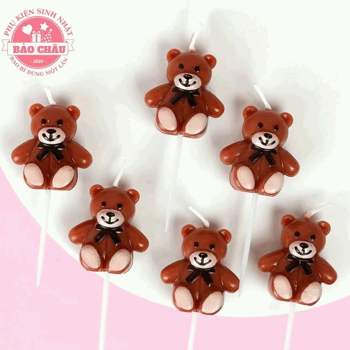 Nến gấu nâu - Nến sinh nhật hiện đại trang trí bánh, nến sinh nhật hot trend cao cấp (1 vỉ)