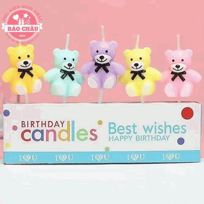 Nến gấu đủ màu - Nến sinh nhật hiện đại trang trí bánh, nến sinh nhật hot trend cao cấp (1 vỉ)