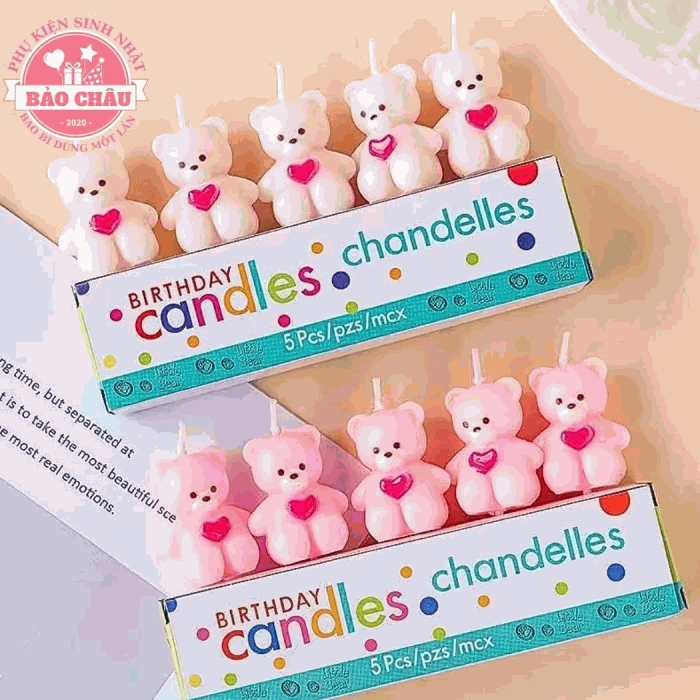 Nến gấu hồng - Nến sinh nhật hiện đại trang trí bánh, nến sinh nhật hot trend cao cấp (1 vỉ)
