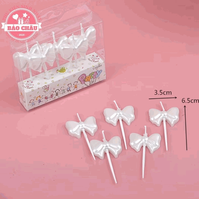 Nến nơ trắng - Nến sinh nhật hiện đại trang trí bánh, nến sinh nhật hot trend cao cấp (1 vỉ)