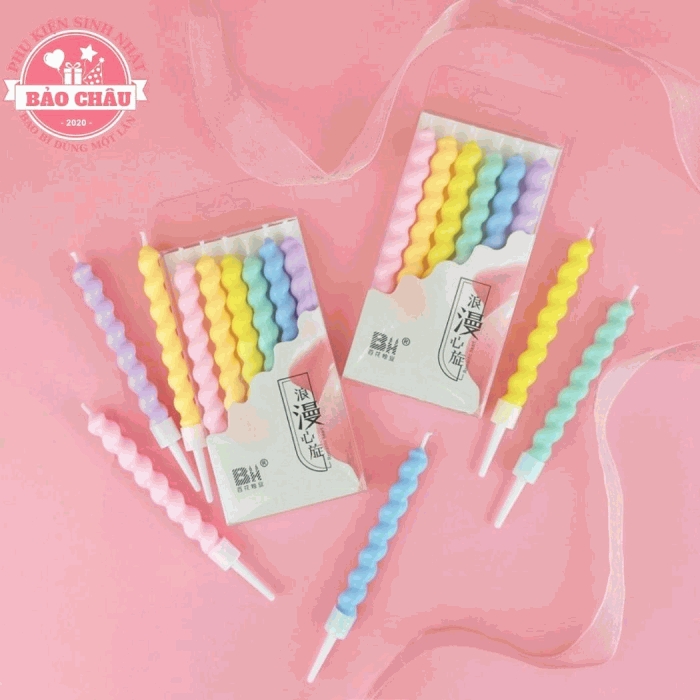 Nến béo xoắn - Nến sinh nhật hiện đại trang trí bánh, nến sinh nhật hot trend cao cấp (1 vỉ)