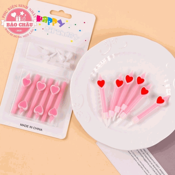 Nến tim hồng - Nến sinh nhật hiện đại trang trí bánh, nến sinh nhật hot trend cao cấp (1 vỉ)
