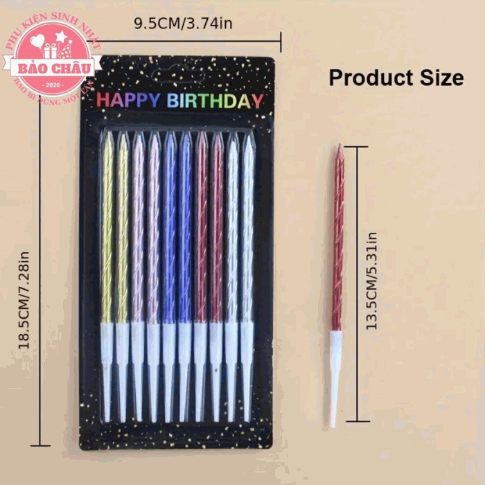 Nến xoắn dài - Nến sinh nhật hiện đại trang trí bánh, nến sinh nhật hot trend cao cấp (1 vỉ)