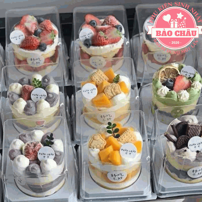 10 Hộp Nhựa Vuông Đựng Bánh Kem, Bánh Lạnh 8cm Kèm Nĩa - LV18