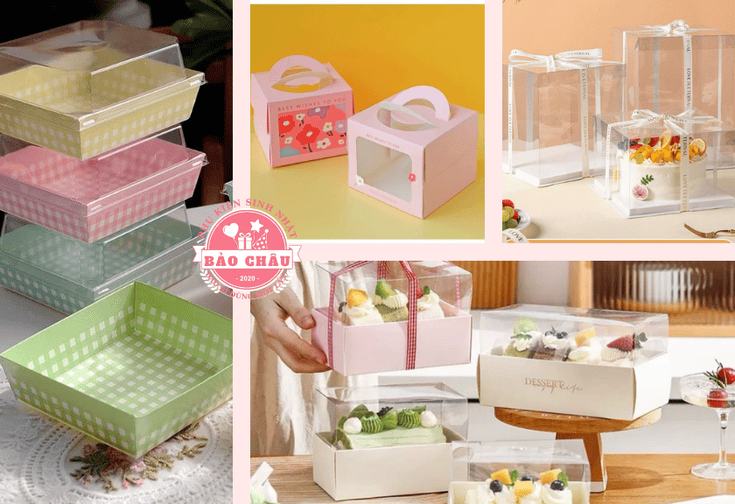 Tổng kho phụ kiện bánh kem Quận 12: Đầy đủ Hộp Mica, Hộp giấy và Túi dùng 1 lần.