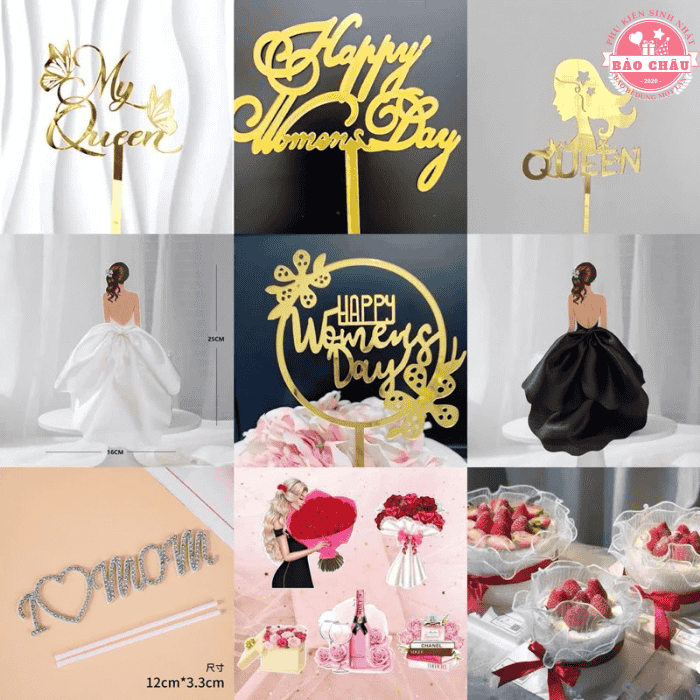 Set Phụ Kiện Trang Trí Bánh Kem 8/3 – Cake Topper Ngày Quốc Tế Phụ Nữ