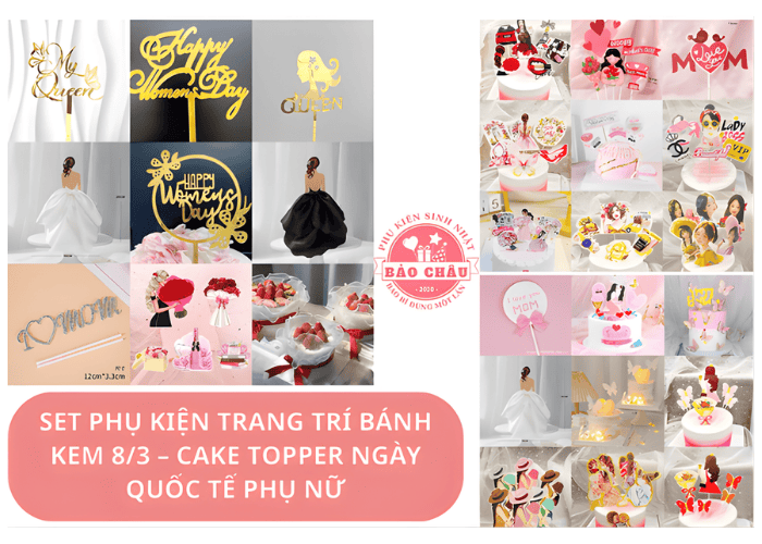 Set Phụ Kiện Trang Trí Bánh Kem 8/3 – Cake Topper Ngày Quốc Tế Phụ Nữ